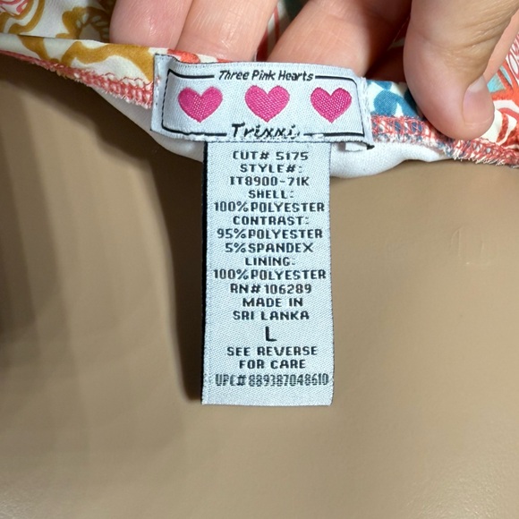 Y2K Three Pink Hearts Trixxi Floral Chiffon Beaded‎ Tank Size L Fairy Babydoll - Picture 5 of 6